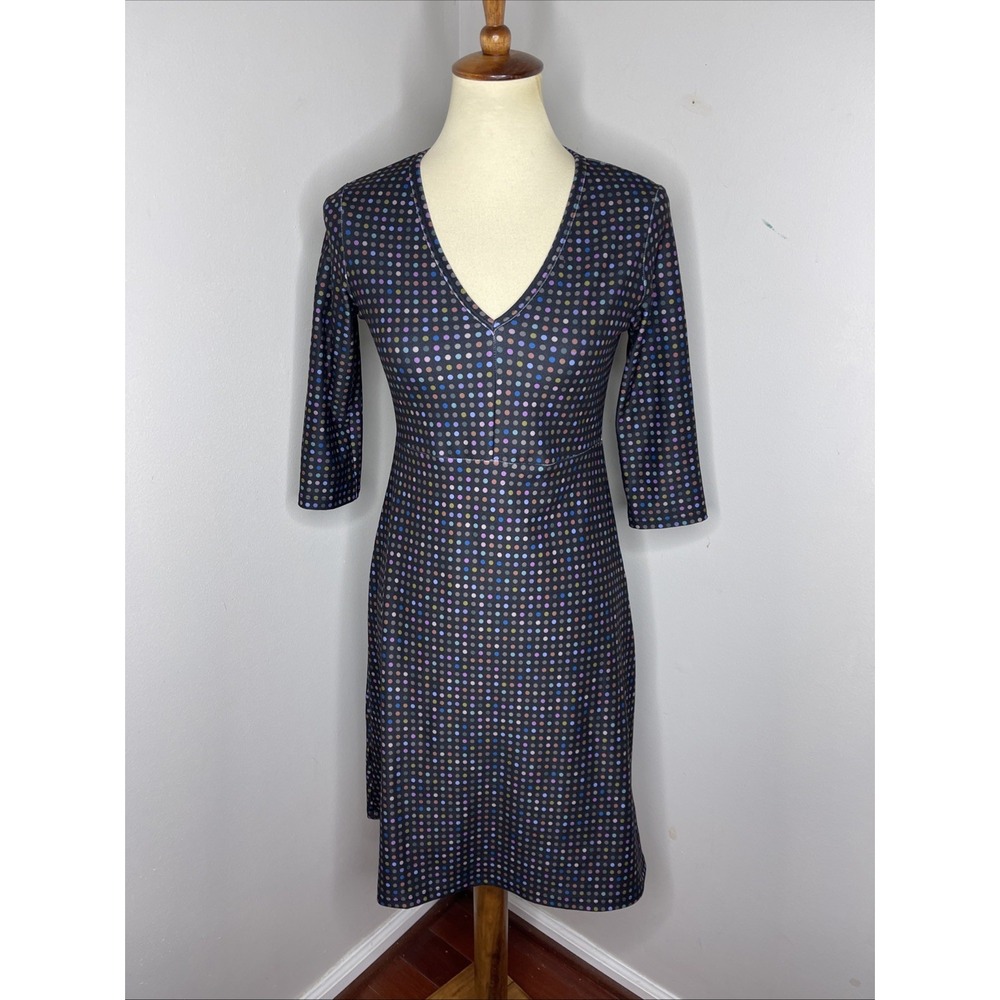 NUU MUU Multicolor Polka Dot V-Neck 3/4 Sleeve Stretch Dress‎ Size XS